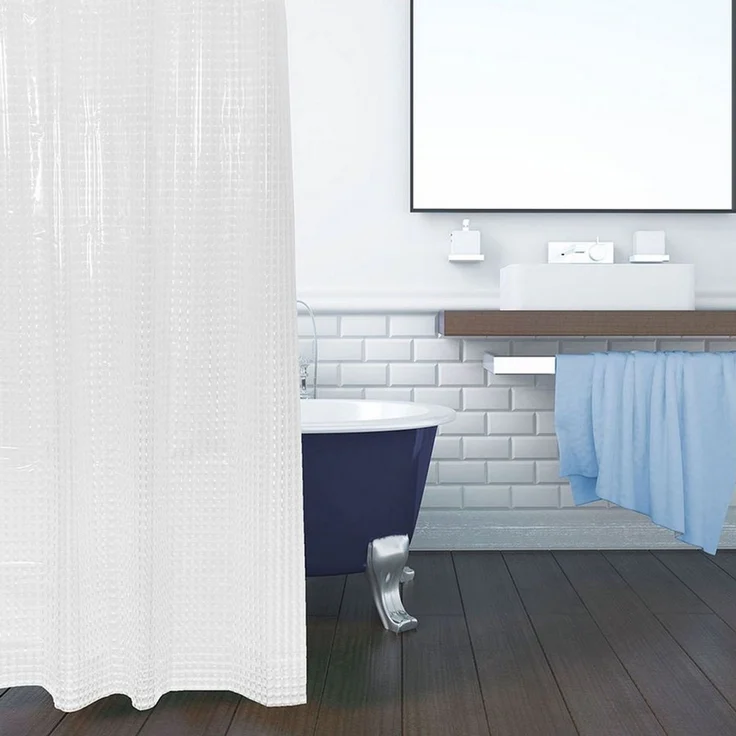 ZOLLNER Duschvorhang mit 12 Ringe zur Befestigung, 180x200 cm, transparent – Bild 3