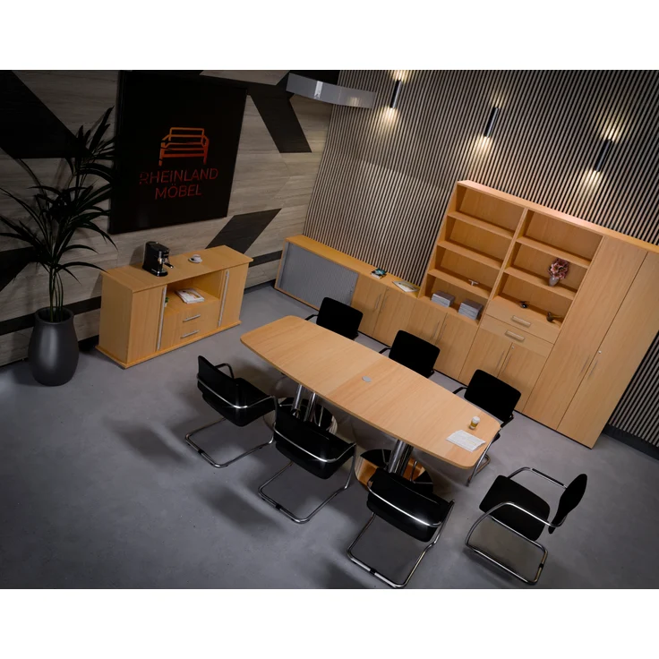 Rheinland Möbel Flügeltürenschrank Cabino 80×42×216 cm – abschließbarer Aktenschrank 2OH mit 2 Schubladen & Regalaufsatz 3OH in Buche mit 110° Drehtüren & Metallgriff – Bild 4