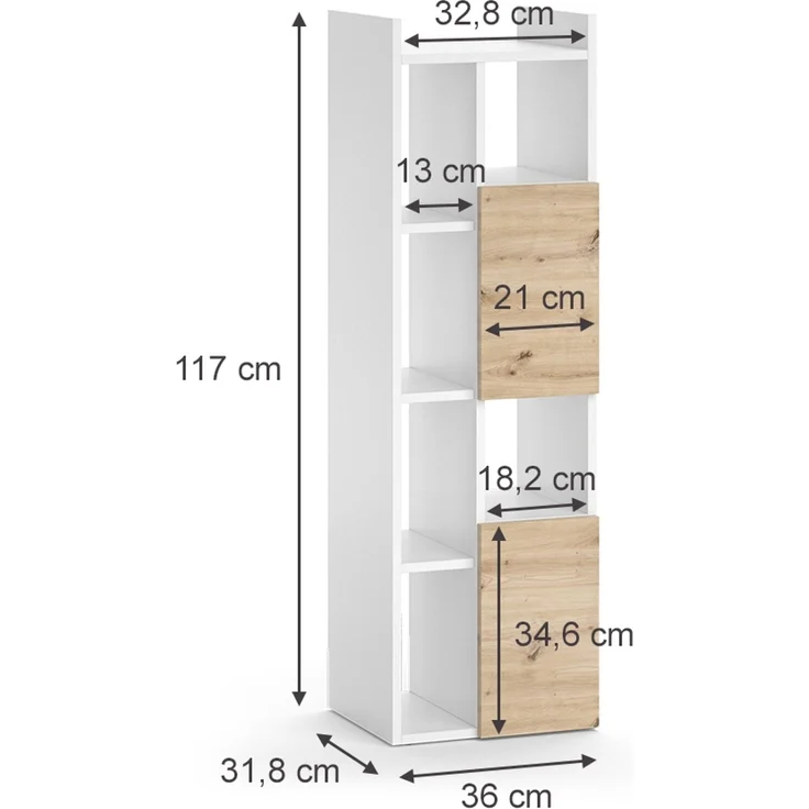Badschrank Alf Weiß 36 x 117 cm mit 2 Schubladen Vicco – Bild 3