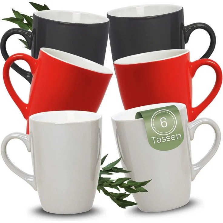 matches21 HOME & HOBBY Tasse Kaffeetassen 6er Set aus Keramik 340ml, Teetassen moderne Farben, 6-tlg, Keramik, Moderne Kaffeebecher Spülmaschinenfest & Mikrowellengeeignet