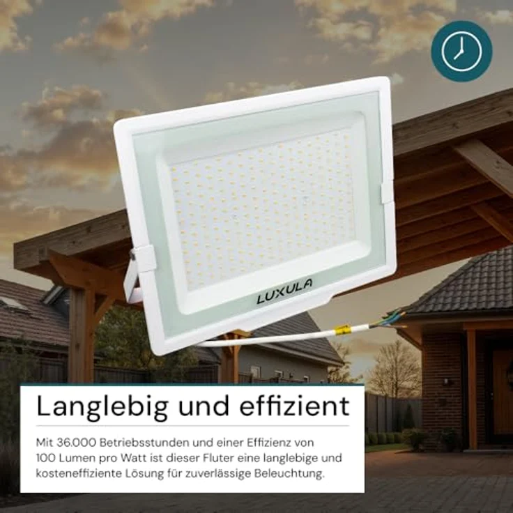 LUXULA LED Strahler Außen 200W, 3000K Warmweiß, 20000lm, IP65 wasserdicht, Außenleuchte für Garten, Einfahrt, Garage, Terrasse, Weiß – Bild 4