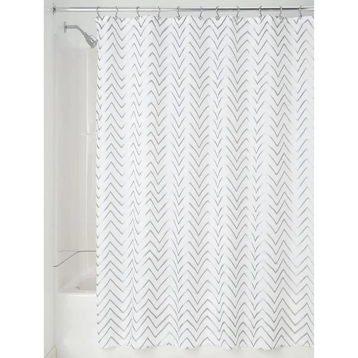 mDesign Duschvorhang Badewannenvorhang Zick-Zack Muster Polyester Weiß/Silber – Bild 3