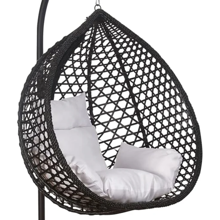 Luxus Hängesessel Style XXL Rattan Korb Gestell Schwarz mit Relaxkissen Weiss – Bild 6