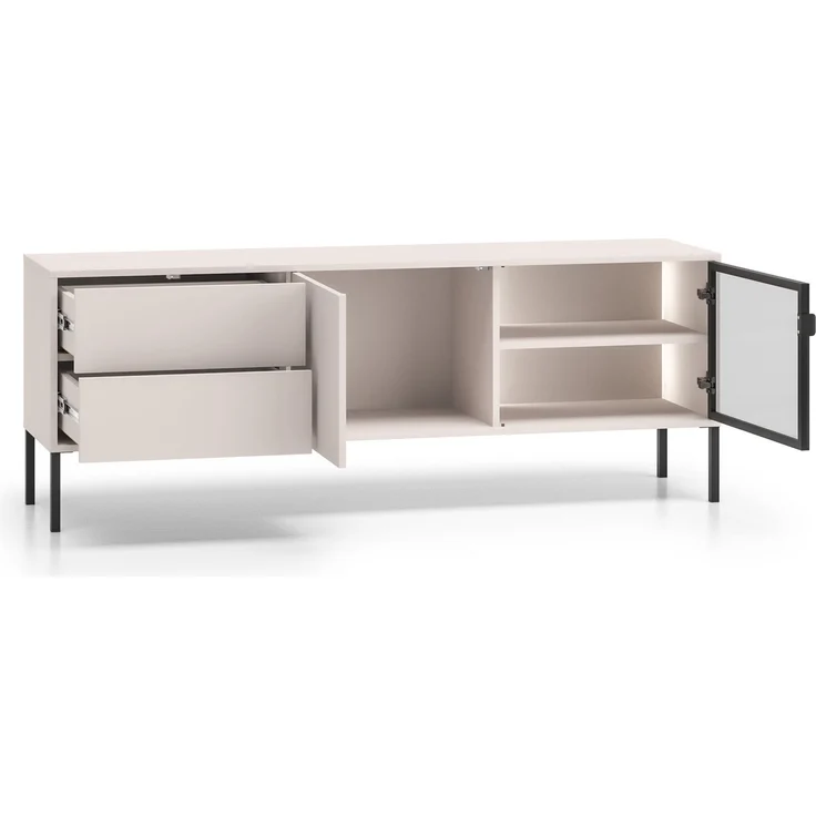 Selsey 'Barnee' - TV-Lowboard mit beleuchteter Glasvitrine, Kaschmirgrau, 160 cm – Bild 4