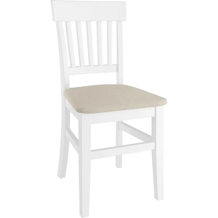 Weißer Holzstuhl mit Sitzpolster in Taupe V-90.71-27W-P03Einzelartikel