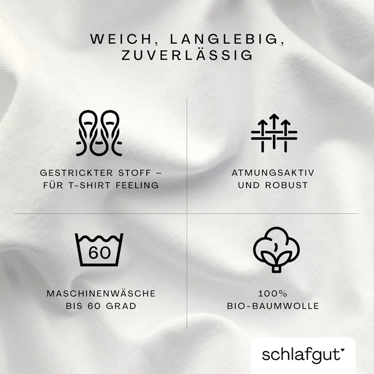 Schlafgut 'Casual' Spannbettlaken, für Matratzen bis 25 cm Höhe, 100% Bio-Baumwolle, Off-white, M 120x200cm - 130x200cm – Bild 2