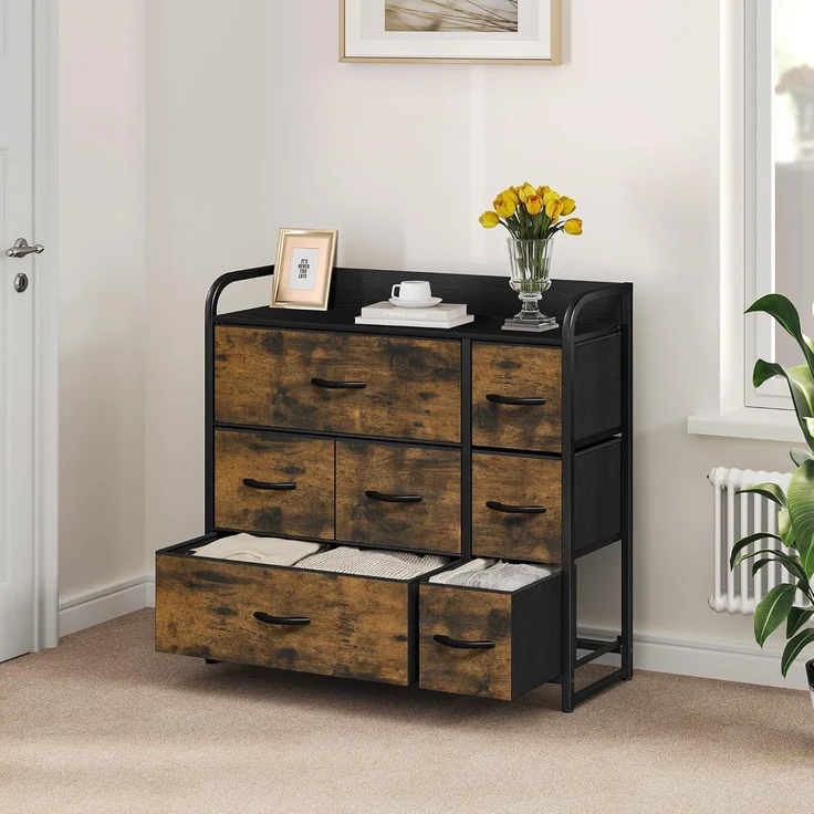 YITAHOME kommode mit Schubladen, Schrank mit 7 Schubladen aus Stoff, Aufbewahrungskommode Modernen Stil für Schlafzimmer, Wohnzimmer, Kinderzimmer, Flur, rustikal braun – Bild 2