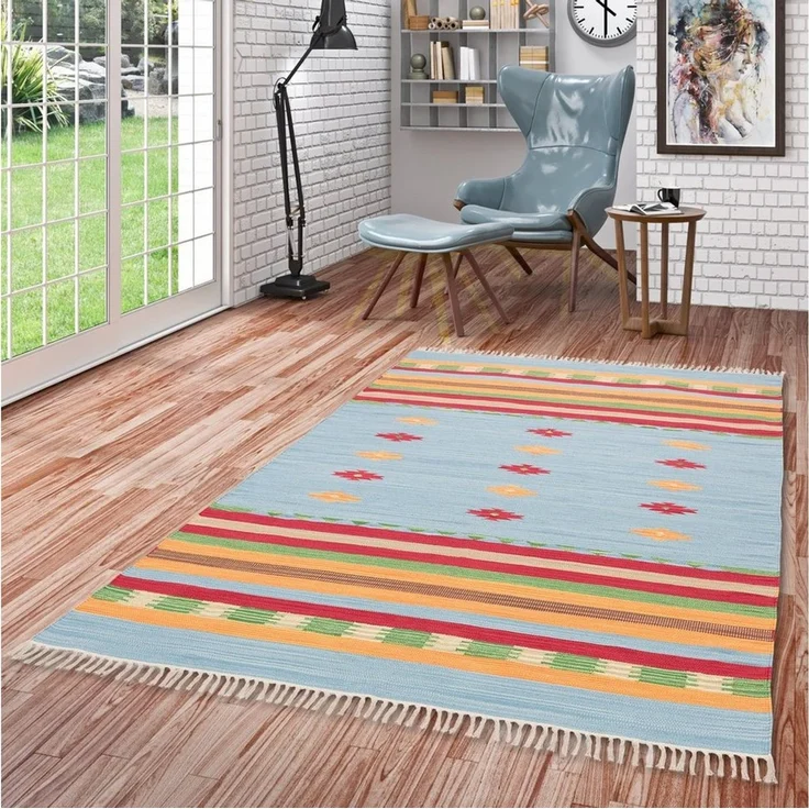 Pergamon Wollteppich Baumwolle Natur Kelim Teppich Lina Stripes, Rechteckig, Höhe: 8 mm – Bild 1