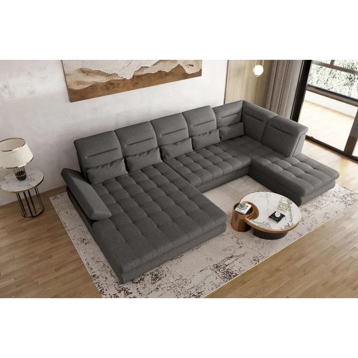99rooms Toscana Wohnlandschaft Velours VOGUE Grau Links – Bild 2