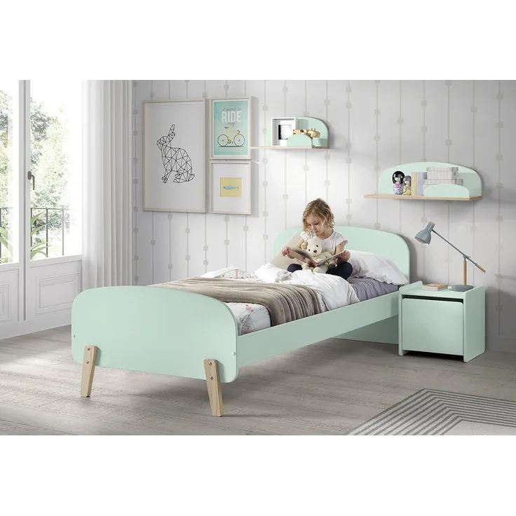 Set Kiddy best. aus Einzelbett, Nachtkonsole, Wandregal 65 cm und Wandregal 45 cm