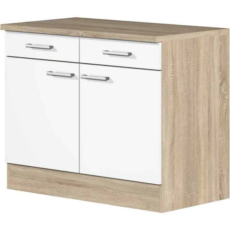 Flex-Well Unterschrank Küchenunterschrank - 100 cm breit - Weiß Sonoma Eiche – Salerno