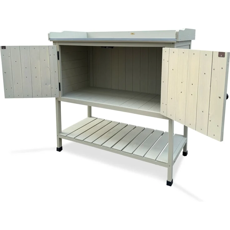 HABAU Pflanztisch mit Unterschrank und Ablage aus Holz, Grau, 98 x 48 x 97,5 cm – Bild 2