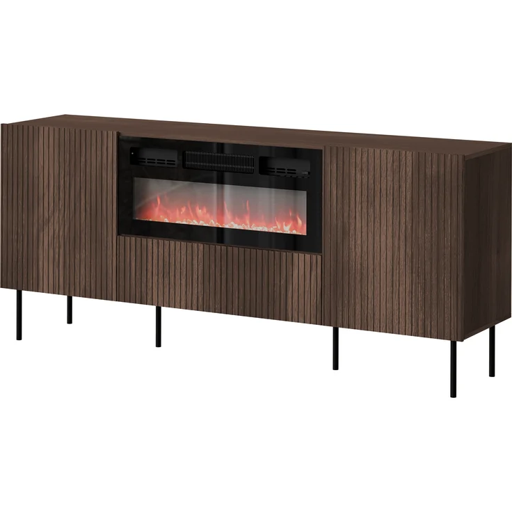 Mirjan24 'Trigev' Kommode mit 2 Drehtüren und Klappe, elektrischer Kamin, Laminatplatte nuss warmia, 81 x 42 x 181 cm – Bild 3