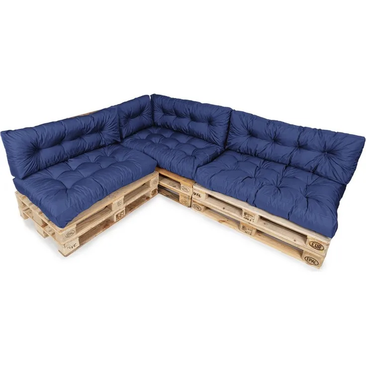TexDeko® Garden Palettenkissen 120 x 80 x 18 cm wasserabweisend In- & Outdoor Premium Sitzkissen gesteppt Palettenauflage für Europaletten (7-TLG Set, Blau)