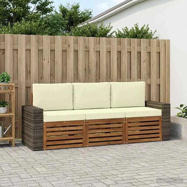 vidaXL Outdoor-Sofagarnitur 3 stk. 3-Sitzer Natur und Creme 3383976 – Bild 1