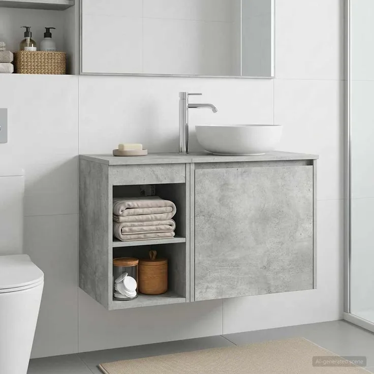 vidaXL Badezimmerschrank Betongrau 30 x 44,5 x 50 cm Holzwerkstoff 890353
