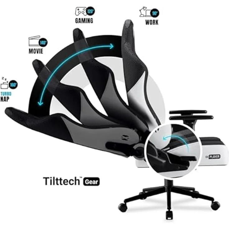 Diablo Chairs Gaming-Stuhl X-Player 2.0 ergonomischer Drehstuhl mit Höhenverstellung Verstellbarer Kopfstütze und Lendenkissen HR-Schaum Tilttech-System 58 x 35,5 x 117 cm Größe S – Bild 4