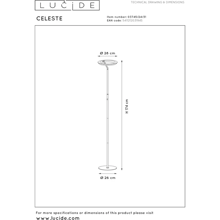 LUCiDE Stehleuchte CELESTE DH 28x174 cm weiß Stehlampe Leseleuchte Deckenfluter Bogenleuchte – Bild 7