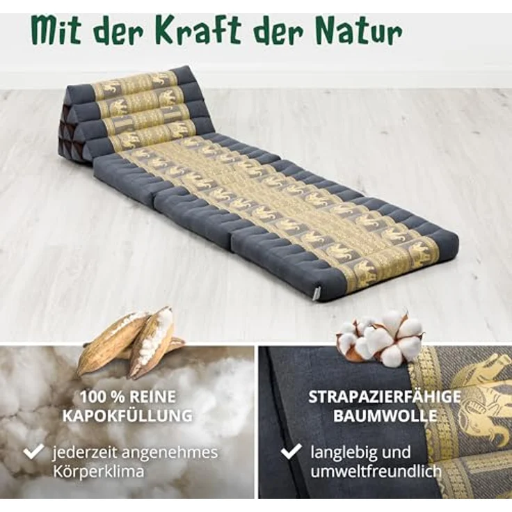 livasia Sitzsack Thaikissen 3 Auflagen (Deluxe) vegan und handgefertigt, 175x55x8cm, Kapok – Bild 5