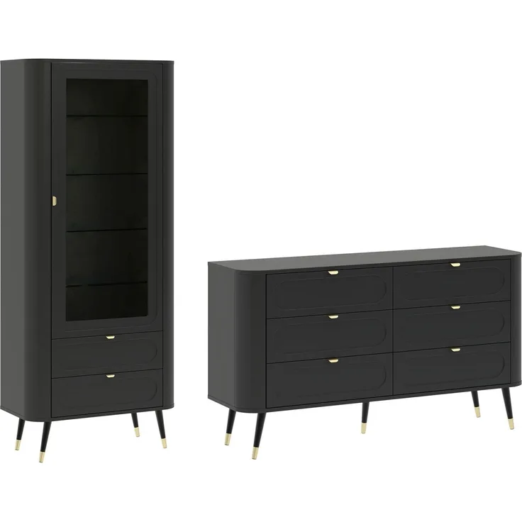 Wohnzimmer-Set Blinx Wohnwand-Set Setgröße schwarz Schwarz gold