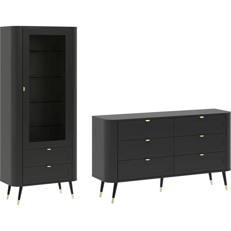 Wohnzimmer-Set Blinx Wohnwand-Set Setgröße schwarz Schwarz gold