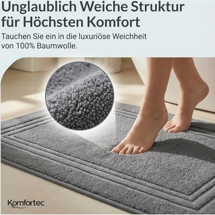 Komfortec Badvorleger Set 2 Teilig, Frottee Duschvorleger, Waschbar Duschmatte & Badteppich, 600 g/m² &100% Baumwolle, Saugfähig & Schnelltrocknend, 50x70 cm, Anhtrazit – Bild 3