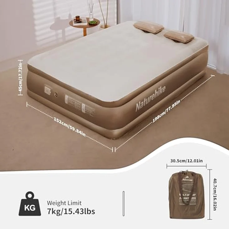 Naturehike Luftmatratze 2 Personen Selbstaufblasend mit Akkupumpe - Aufblasbares Gästebett 198x152x45cm für Camping & Zuhause, Leicht, Bequem und Schnell aufblasbar – Bild 6