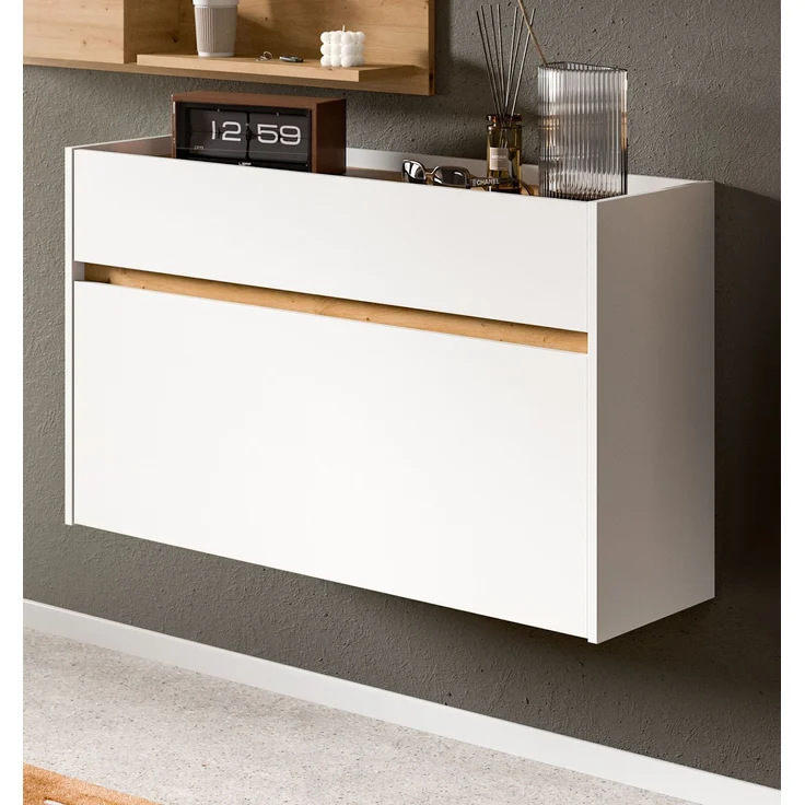 Schuhkommode B/H/T: 61x110x32 cm in weiß Nachbildung und Artisan Oak Nachbildung – Bild 6