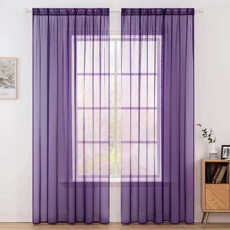 MIULEE Vorhänge Gardinen, Stangendurchzug Lila, 2er Set 245x140cm aus Voile | Transparente Gardine aus Voile, Luftig Leicht, Einfarbig Dekoschal für Wohnzimmer & Schlafzimmer
