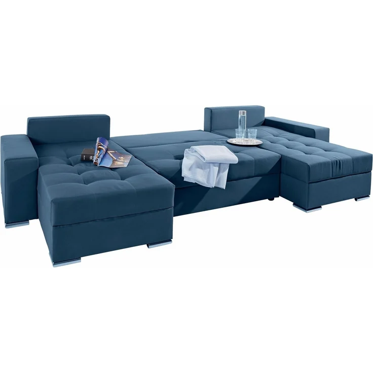 COLLECTION AB Wohnlandschaft XL-Josy U-Form, Breite 313 cm, Flachgewebe, Struktur, Kunstleder, inkl. Bettfunktion, Bettkasten, mit 4 gleich großen Rückenkissen – Bild 3