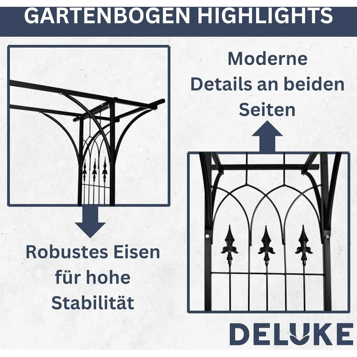 DELUKE® Rosenbogen aus Metall PARIS 200x52x204cm aus Stahl Gartenbogen Torbogen Rankhilfe für Kletterpflanzen und Rosen Rankgitter Rosenspalier – Bild 3