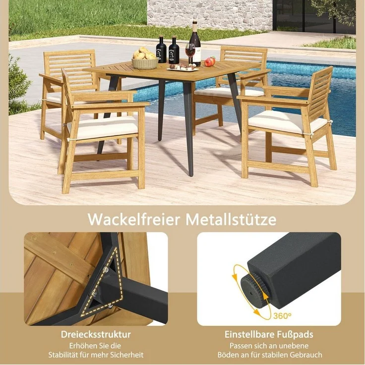 COSTWAY Gartentisch, Akazienholz mit Schirmloch, 107x107cm Balkontisch rechteckig – Bild 3