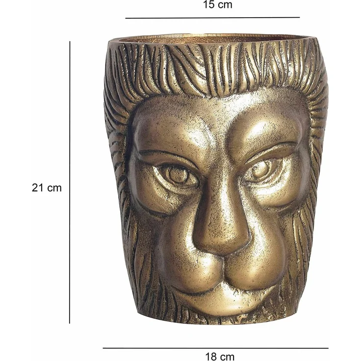 Deko Vase Löwenkopf 21 cm Aluminium Gold Blumenvase Modern Klein – Bild 4