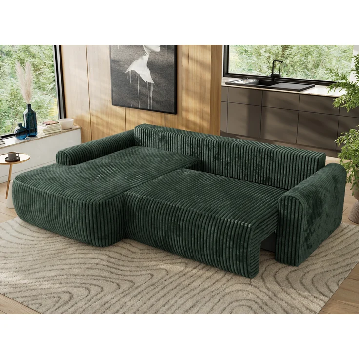 Ecksofa, L-förmiges, lose Kissen, DL-Schlaffunktion, (H 100 x T 187 x B 273 cm) - CUBO L - Cord Grün - linke Seite – Bild 4