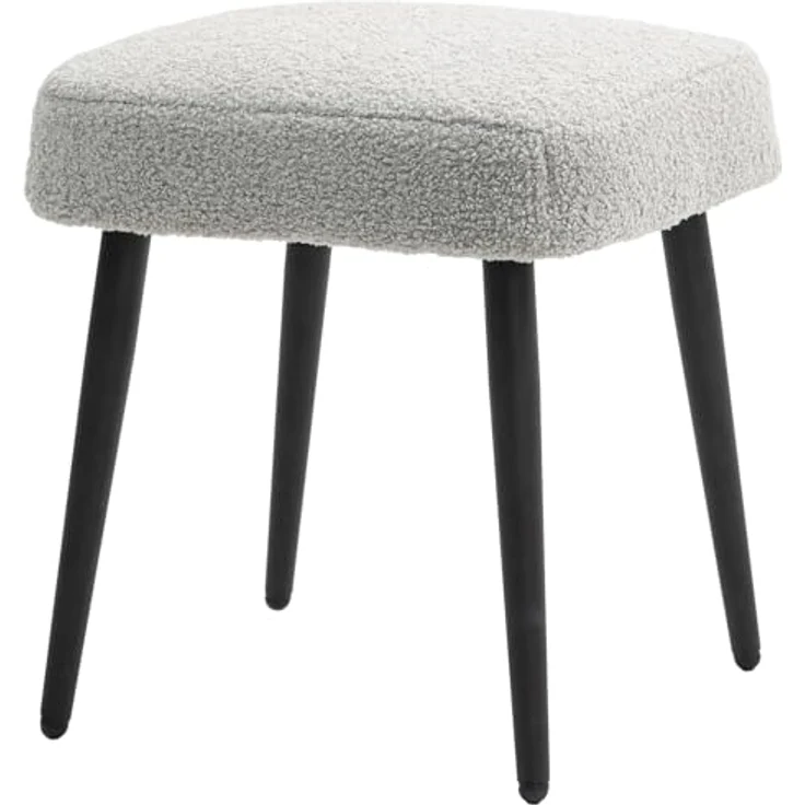 HOMCOM Fußhocker Schminkhocker Fußstütze mit Kaschmir-Optik (Hocker, 1 St, Sitzhocker), für Schlafzimmer, Stahlbeine, Hellgrau – Bild 2