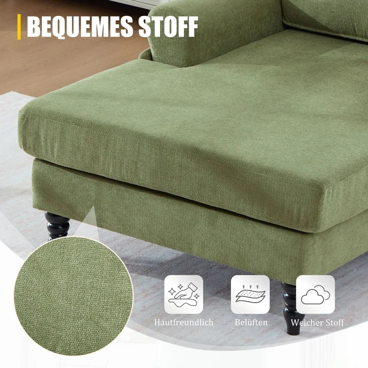 LVHOM XXL Relaxsessel mit Seitentaschen, Großer Chaiselongue-Sessel aus Chenille, Haustierfreundlich, Ergonomische Polsterung für Wohnzimmer, Büro, Wintergarten – Bild 6