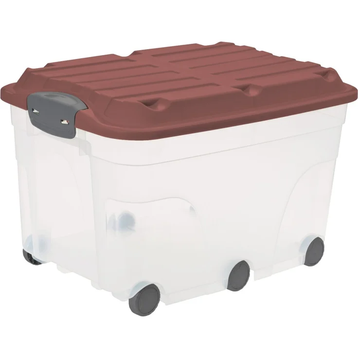 Rotho Aufbewahrungsbox Roller 6 mit Rollen und Deckel 57 L iron rot