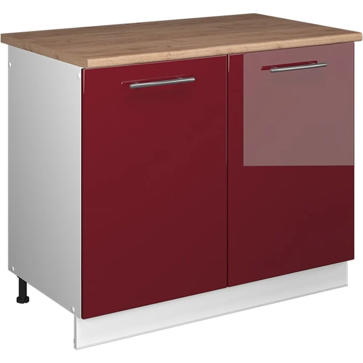 Spülenunterschrank Fame-Line Bordeaux Hochglanz/Weiß 100 cm, AP Eiche Vicco – Bild 1