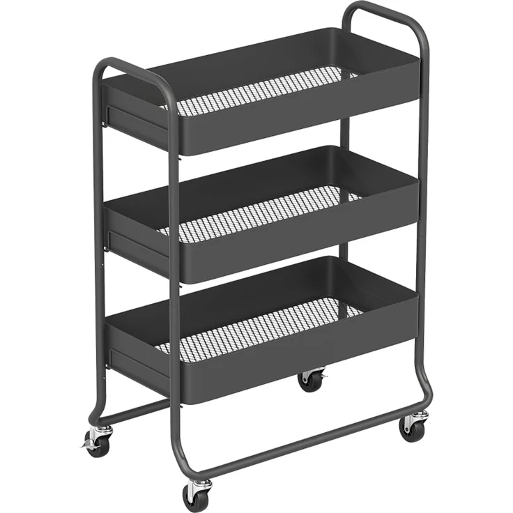 Küchenwagen, 3 Körbe, 4 Rollen, Metall, Schwarz--Schwarz--64.5x34x87cm--YOUDENOVA – Bild 1