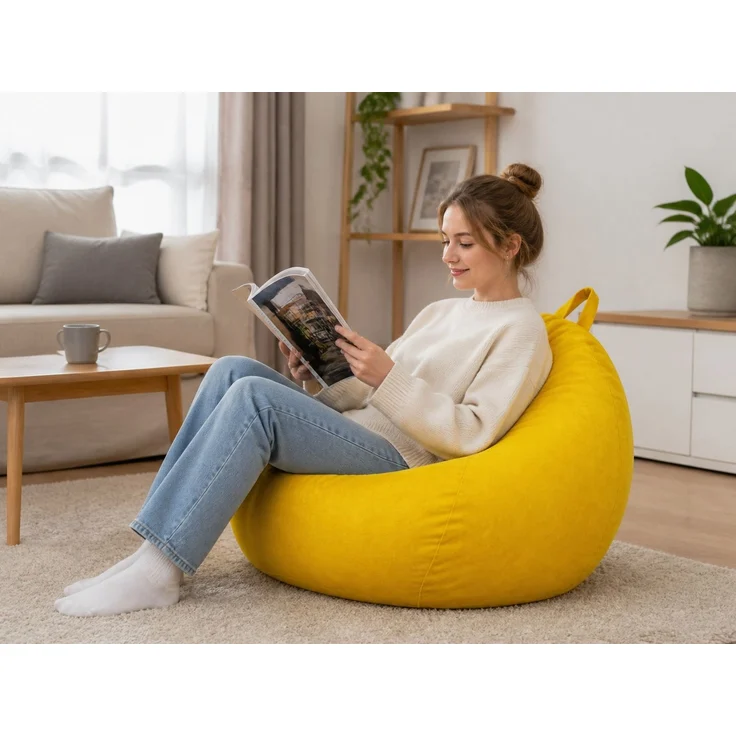 Sitzsack-Hülle ohne Füllmaterial, Gelb, 90 x 110 cm, Stoffbezug für Innen- und Außenbereich – Bild 2