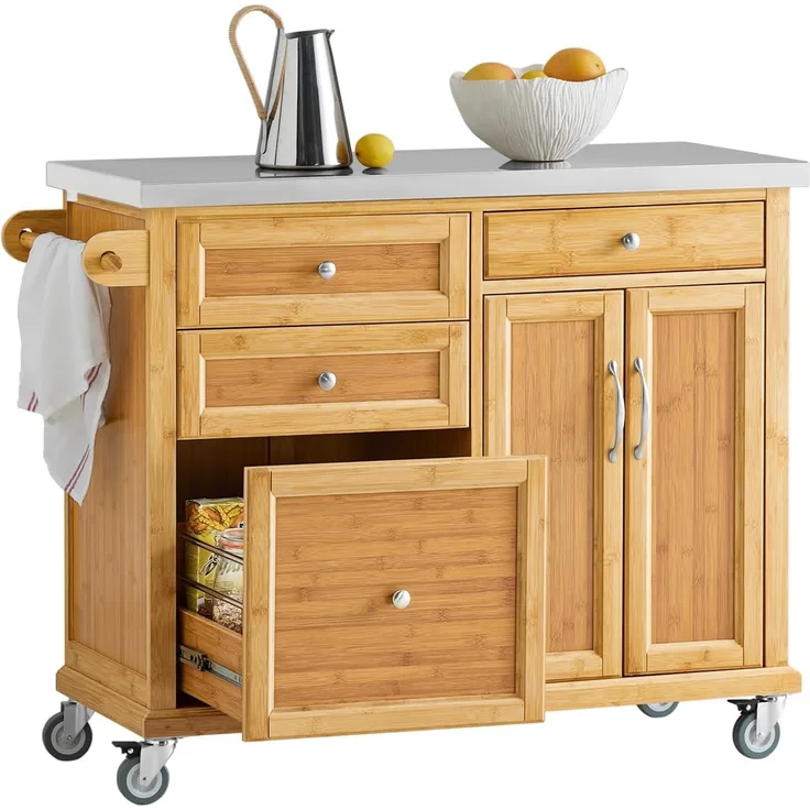 Küchenwagen aus Bambus mit Edelstahlarbeitsplatte Natur FKW70-N