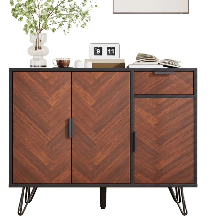 DESVIAE Sideboard mit Schublade und verstellbaren Einlegeböden, 90x71,5x30 cm, MDF/Spanplatte, Schwarz/Holzfarben – Bild 7