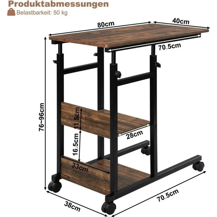 Woltu Beistelltisch, C-förmig höhenverstellbar, mit Rollen – Bild 2