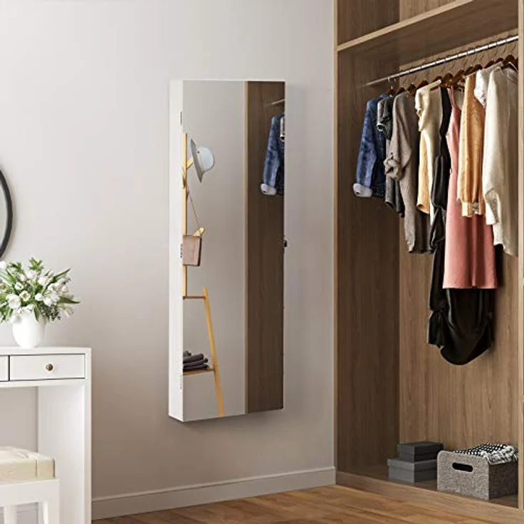Schmuckschrank, rahmenloser, extrabreiter, verspiegelter Aufbewahrungsständer, Schmuck-Organizer mit Haken und eingebaut – Bild 4