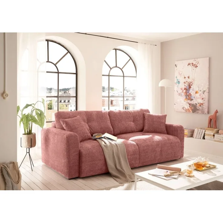 Schlafsofa Bullet von ED Exciting Design – Komfortables Mikrofaser-Sofa mit Nosagfederung Farbe Coral, Bettkasten und Liftbeschlag
