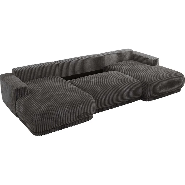 XXL Wohnlandschaft RINA U-Form 360 cm breit, Sofa mit Schlaffunktion & DL-Mechanismus, Wellenfederung, modern freistehend - Grau Cord – Bild 6