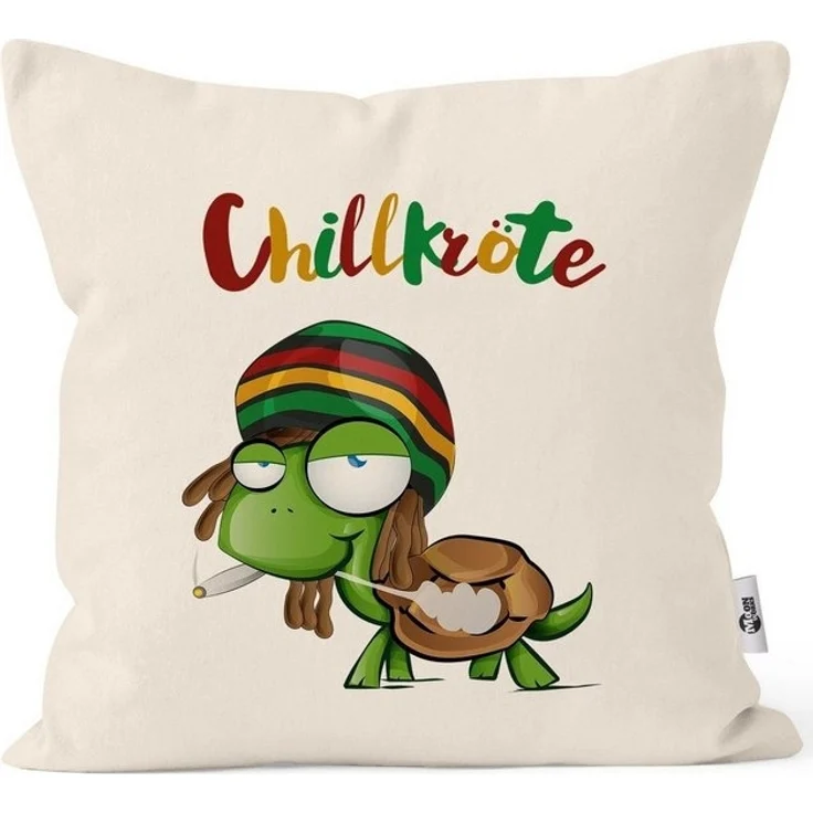 MoonWorks Dekokissen Kissen-Bezug Chillkröte Schildkröte Rastafrisur Joint Comic Stil Kissen-Hülle Deko-Kissen Baumwolle MoonWorks® – Bild 4