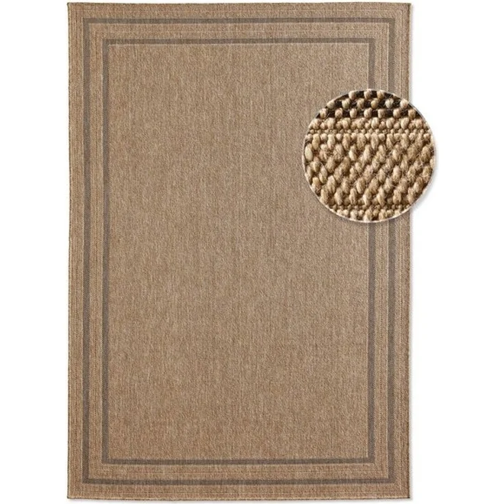 TaraCarpet Teppich Outdoor & Indoor Teppich wetterfest Borneo Sisal-Jute-Optik naturfarbe, rechteckig, Höhe: 10 mm, Kurzflor Bordüre S In & Outdoor Balkon Terrasse Wohnzimmer 67x180 – Bild 4