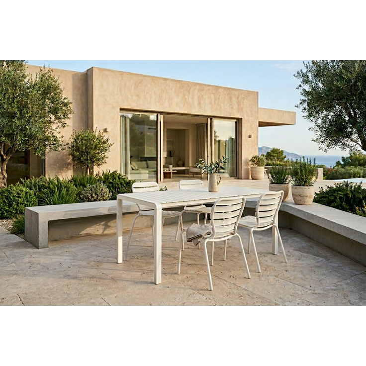 Zuiver Gartenmöbel-Set Vondel: Tisch mit 4 Stühlen aus Aluminium in Weiß 87,2x168,5x75 cm – Bild 5