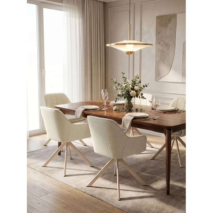 GOEURVANT 1437 6er-Set Esszimmerstühle, 360° Drehbar, Webstoff, beige, 83 x 52 x 59 cm – Bild 3